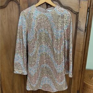 H&M Iridescent Sequin Long Sleeve Tunic - Rose Gold & Pale Blue
